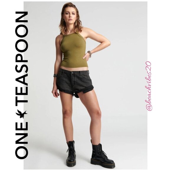 ONE TEASPOON Bandits Low Waist Denim Shorts Archived Double Bass Black 30 NWT - Picture 1 of 4